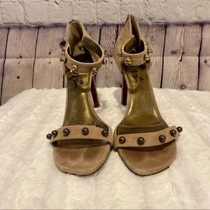 Lanvin Taupe Size 39 Suede Bead Embellished Heels